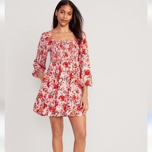 Old Navy Long Balloon Puff Sleeve Fit And Flare Floral Mini Dress